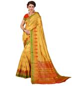 Golden woven cotton silk saree with blouse