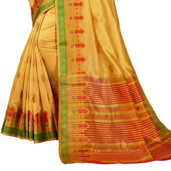 Golden woven cotton silk saree with blouse 3