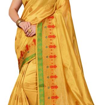 Golden woven cotton silk saree with blouse 4