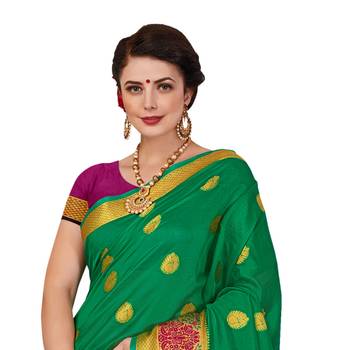 Green woven cotton silk saree with blouse 2