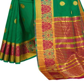 Green woven cotton silk saree with blouse 3