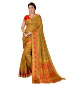 Beige woven cotton silk saree with blouse