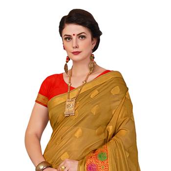 Beige woven cotton silk saree with blouse 2