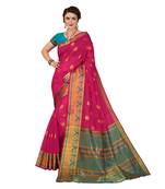 Pink woven cotton silk saree with blouse