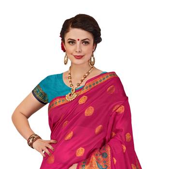 Pink woven cotton silk saree with blouse 2