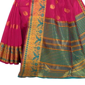 Pink woven cotton silk saree with blouse 3