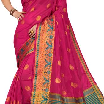 Pink woven cotton silk saree with blouse 4