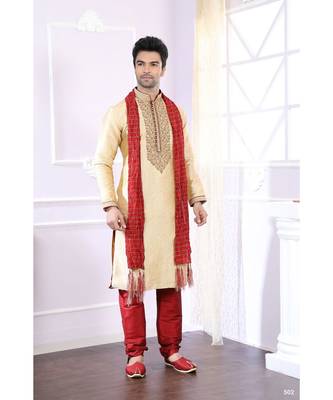Gold printed cotton kurta pajama 1