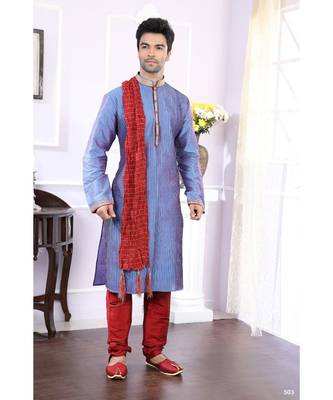 blue printed art silk kurta pajama 1