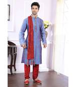 blue printed art silk kurta pajama