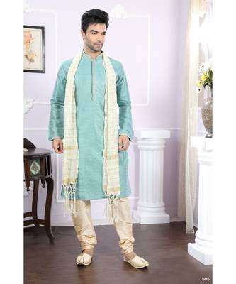 blue printed art silk kurta pajama 1