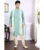 blue printed art silk kurta pajama