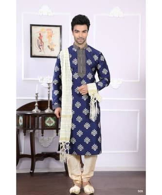 Blue printed silk blend kurta pajama 1