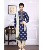 Blue printed silk blend kurta pajama