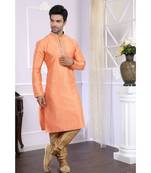 orange printed cotton silk kurta pajama