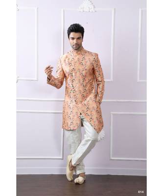 orange printed art silk kurta pajama 1