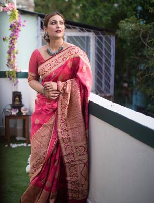 Pink color banarasi silk saree  1