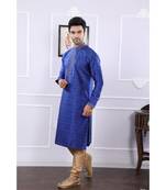 Blue printed Chanderi kurta pajama
