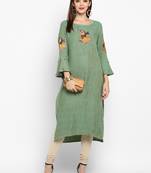Parrot-green plain rayon ethnic-kurtis