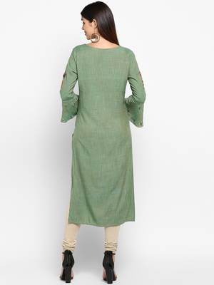 Parrot-green plain rayon ethnic-kurtis 2