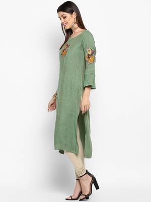 Parrot-green plain rayon ethnic-kurtis 3