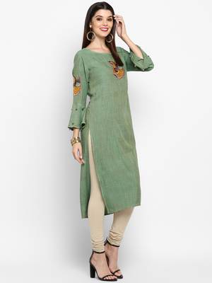 Parrot-green plain rayon ethnic-kurtis 4