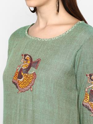 Parrot-green plain rayon ethnic-kurtis 5