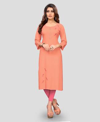 Peach plain rayon ethnic-kurtis 1