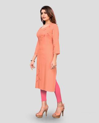 Peach plain rayon ethnic-kurtis 3