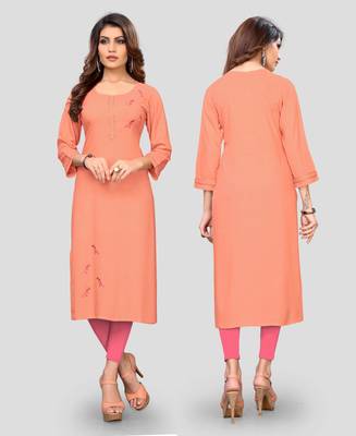 Peach plain rayon ethnic-kurtis 5