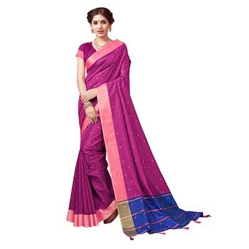 Magenta woven cotton silk saree with blouse 1