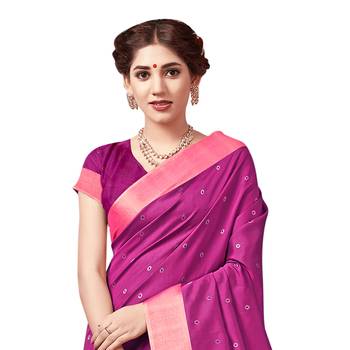 Magenta woven cotton silk saree with blouse 2