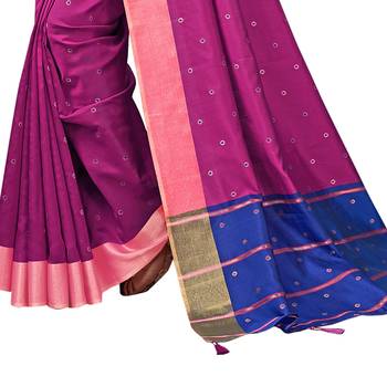 Magenta woven cotton silk saree with blouse 3