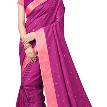 Magenta woven cotton silk saree with blouse 4