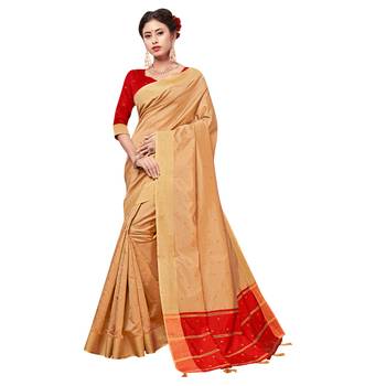 Cream woven cotton silk saree with blouse 1