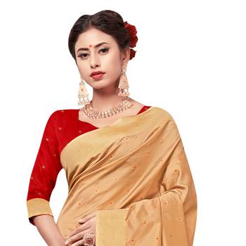 Cream woven cotton silk saree with blouse 2