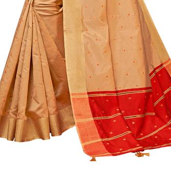 Cream woven cotton silk saree with blouse 3