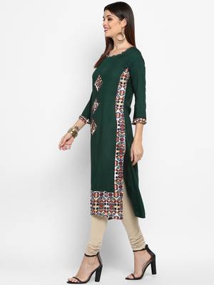 Green plain rayon ethnic-kurtis 3