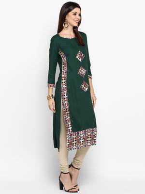 Green plain rayon ethnic-kurtis 4