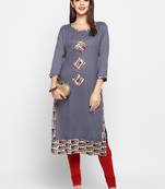 Grey plain rayon ethnic-kurtis