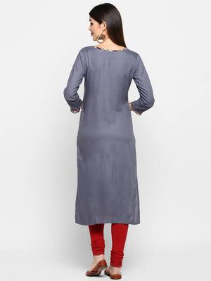 Grey plain rayon ethnic-kurtis 2