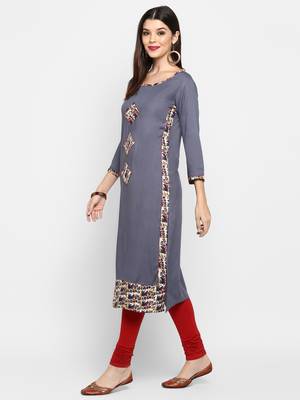 Grey plain rayon ethnic-kurtis 3