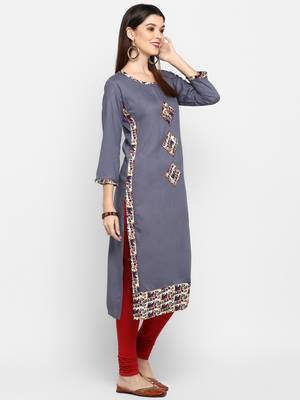 Grey plain rayon ethnic-kurtis 4