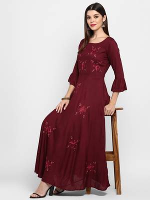 Purple plain rayon ethnic-kurtis 1