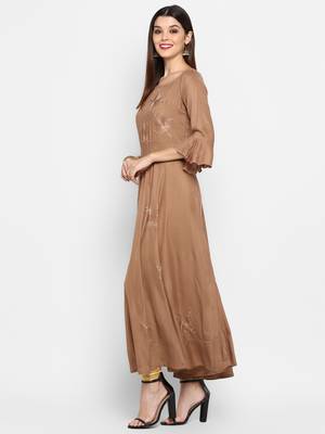 Light-brown plain rayon ethnic-kurtis 3