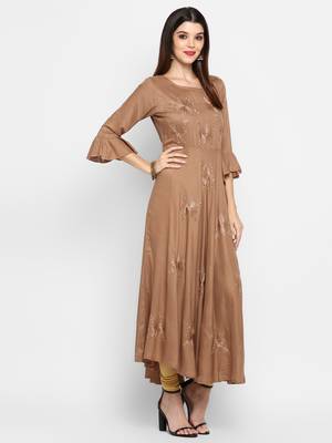Light-brown plain rayon ethnic-kurtis 4
