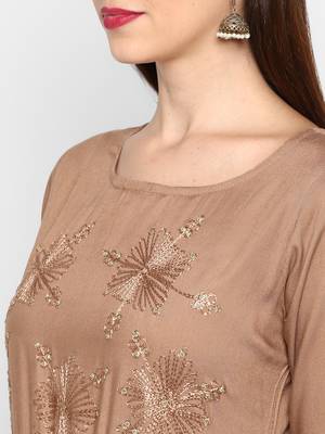 Light-brown plain rayon ethnic-kurtis 5