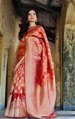 Red color Banarasi silk saree  1