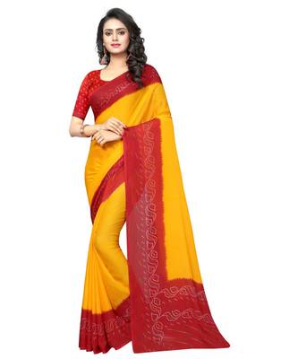Yellow printed Georgette saree with blouse 1