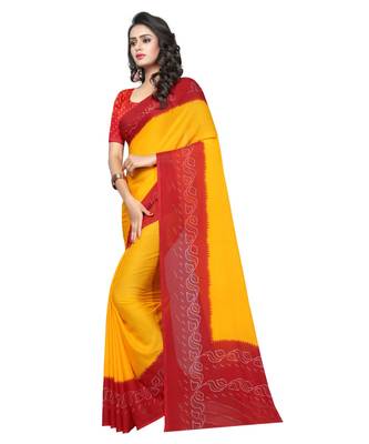 Yellow printed Georgette saree with blouse 2